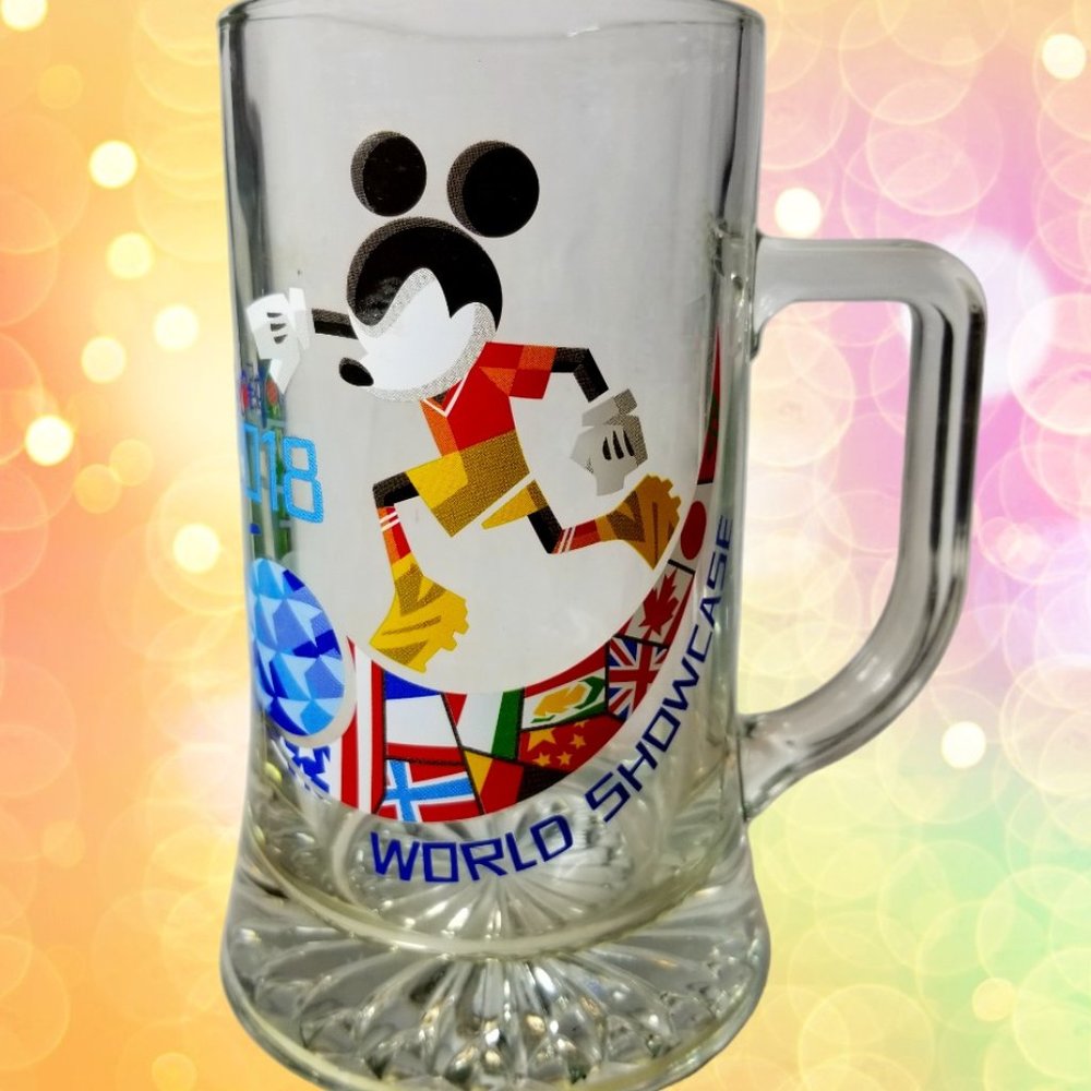 Mickey Mouse Coffee Mug Clear Glass 2018 World Epcot Disney World Showcase Stein